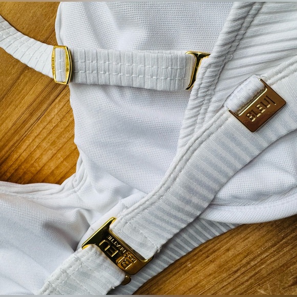 Bleu Rod Beattie White Ribbed Bikini Set Gold Hardware | Top 36D Bottom 12 - Picture 2 of 6